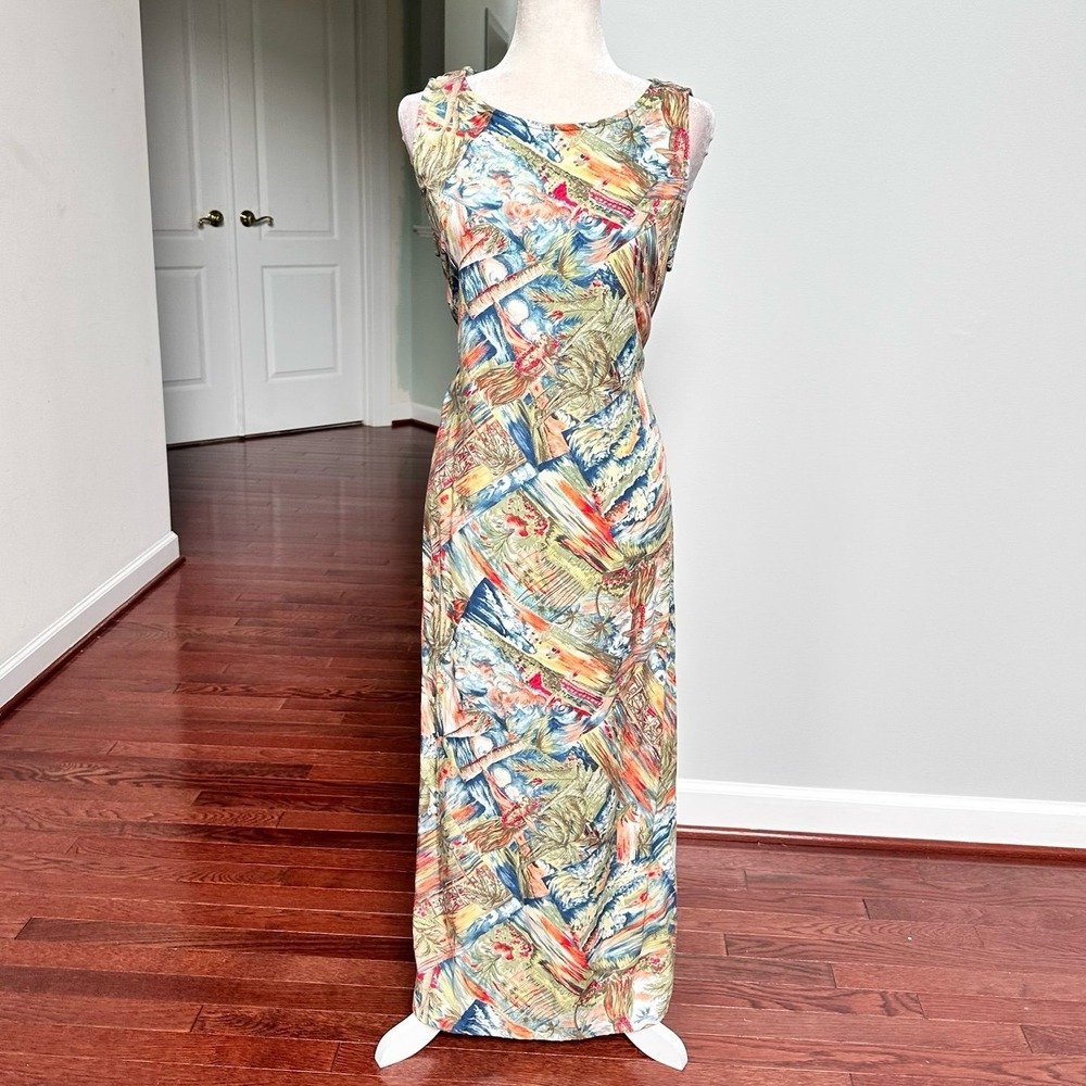 Melrose Studio Petites Hawaiian Tropical Surfers Palm Trees Tie Back Maxi Dress